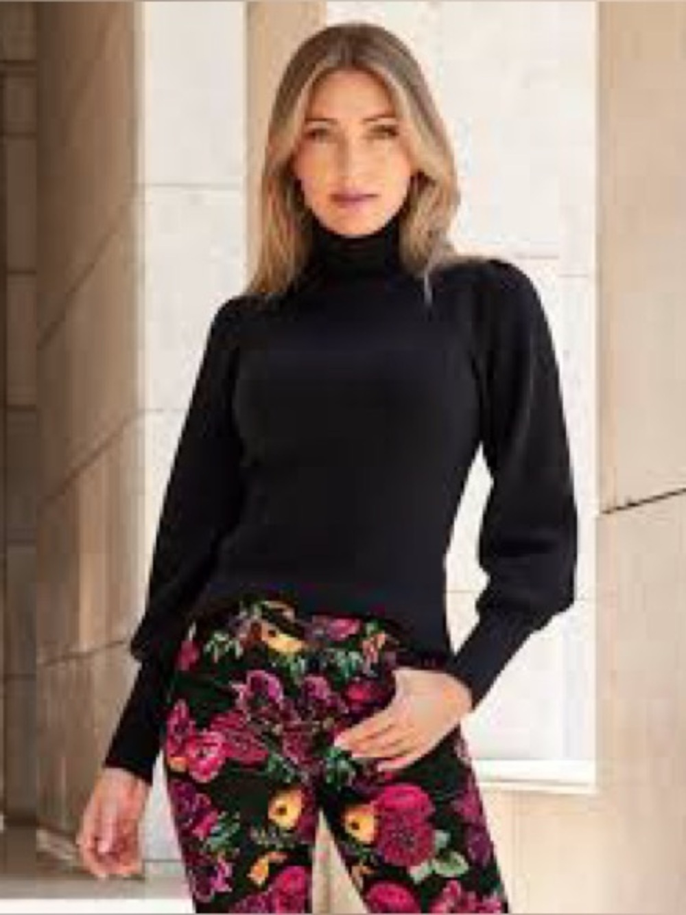 Boston Proper Black Puff Sleeve Turtleneck Sweater Size M